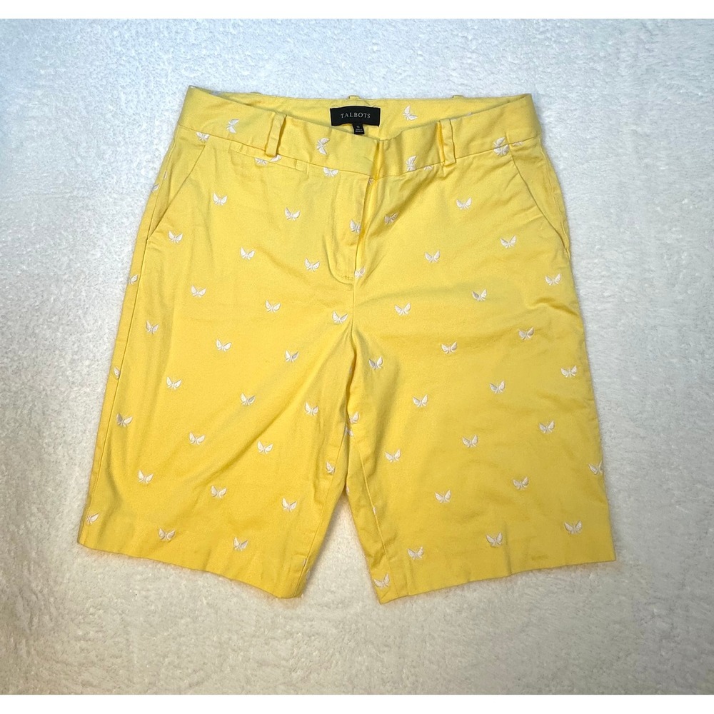 Talbots Yellow Butterfly Chino Bermuda shorts women 10 embroidered summer preppy - Picture 5 of 6